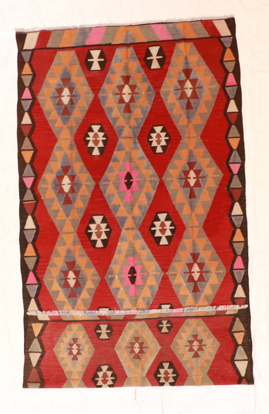 W 5.7 L 10.8 Kilim 100% Wool Hand-Woven Geometric Design - 12874