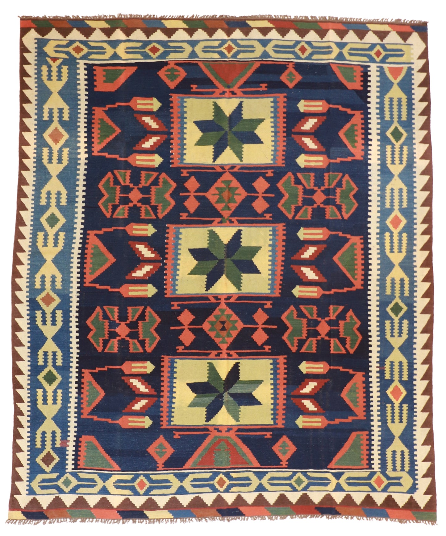 8x10 - Kilim Wool Geometric Rectangle - Hand Knotted Rug