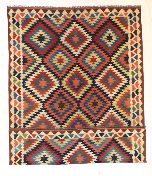 10x14 - Kilim Fine/Wool Geometric Rectangle - Hand Knotted Rug