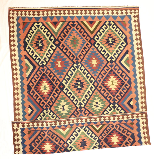 10x13 - Kilim Wool Geometric Rectangle - Hand Knotted Rug