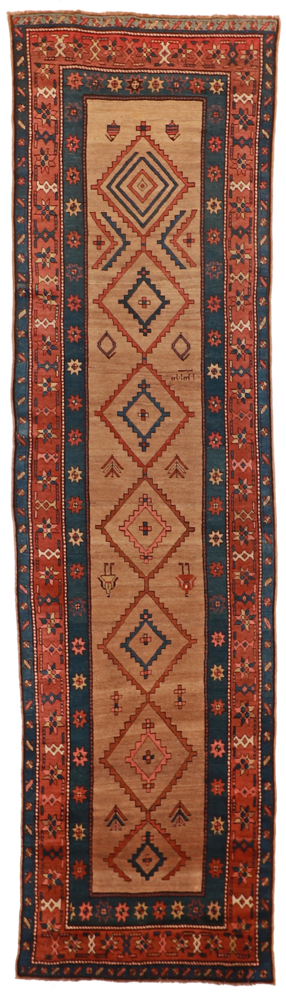 W 3.10 L 14.2 Azarbijan Antique Runner 100% Wool Handmade Geometric Design - 23774