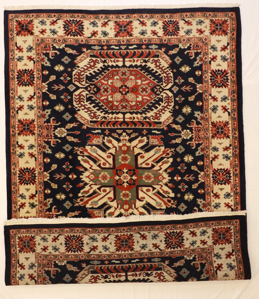 6x9 - Kazak Wool Geometric Rectangle - Hand Knotted Rug — 24752