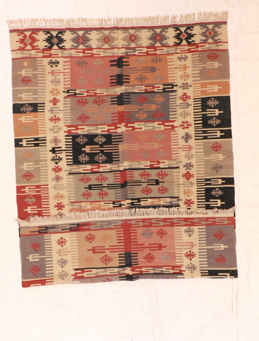 6x9 - Kilim Wool Geometric Rectangle - Hand Knotted Rug