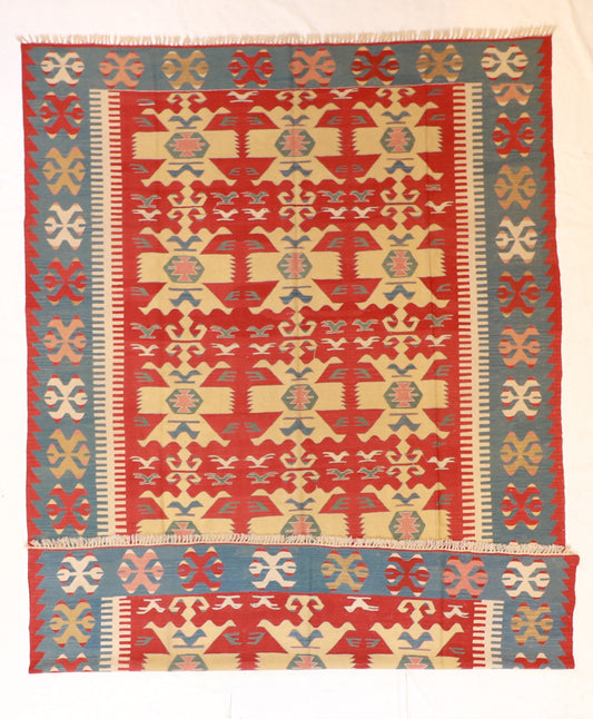 9x12 - Kilim Wool Geometric Rectangle - Hand Knotted Rug