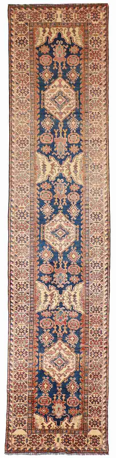 Runner - Karajeh Fine Geometric Rectangle - Hand Knotted Rug — 50621
