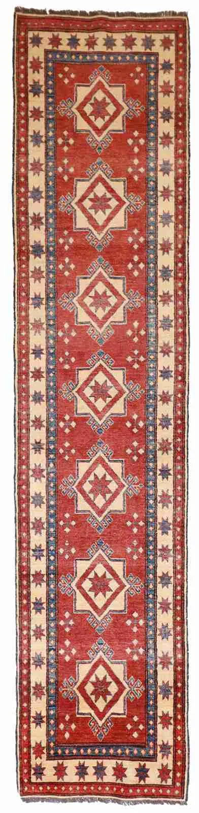 Runner - Kazak Fine Geometric Rectangle - Hand Knotted Rug — 50627