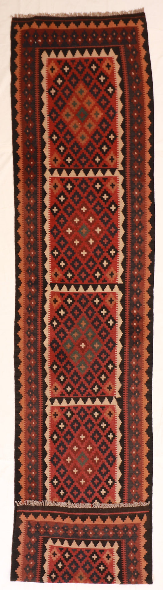 2'6"x12'1" Runner - Kilim Wool Geometric Rectangle - Hand Knotted Rug — 51055
