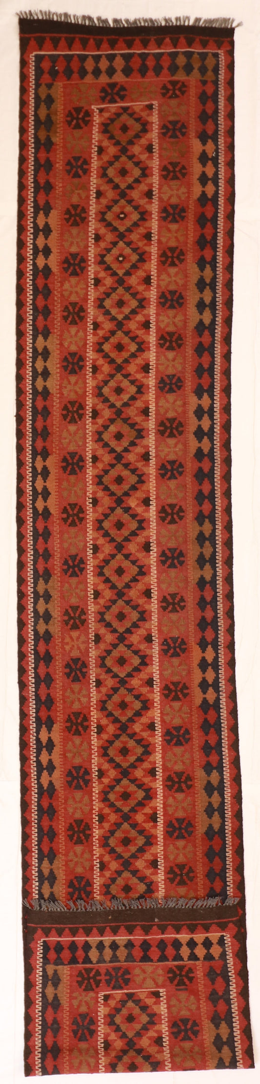2.3 x 12.11 - Runner - Kilim Wool Geometric Rectangle - Hand Knotted Rug — 51063