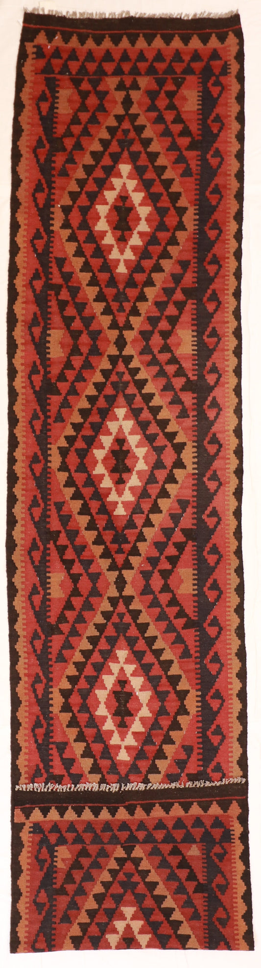 2'7"x12'7" Runner - Kilim Wool Geometric Rectangle - Hand Knotted Rug — 51064