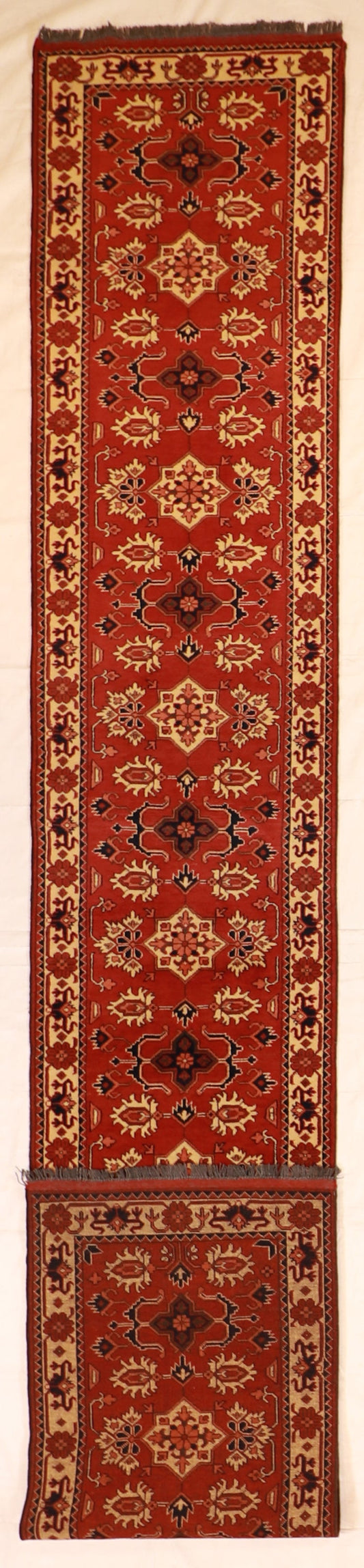 Runner - Karajeh Wool Geometric Rectangle - Hand Knotted Rug — 53274