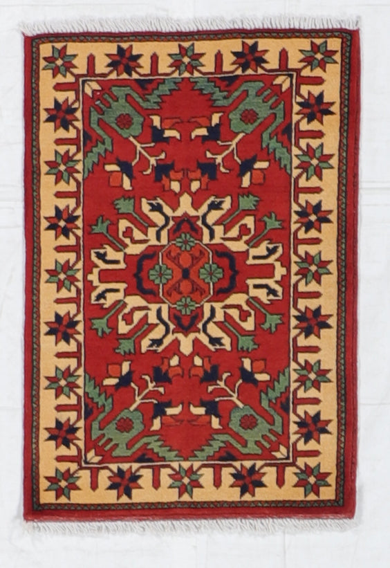 W 2 L 2.11 Kazak 100% Wool Handmade Geometric Tribal Design - 53545