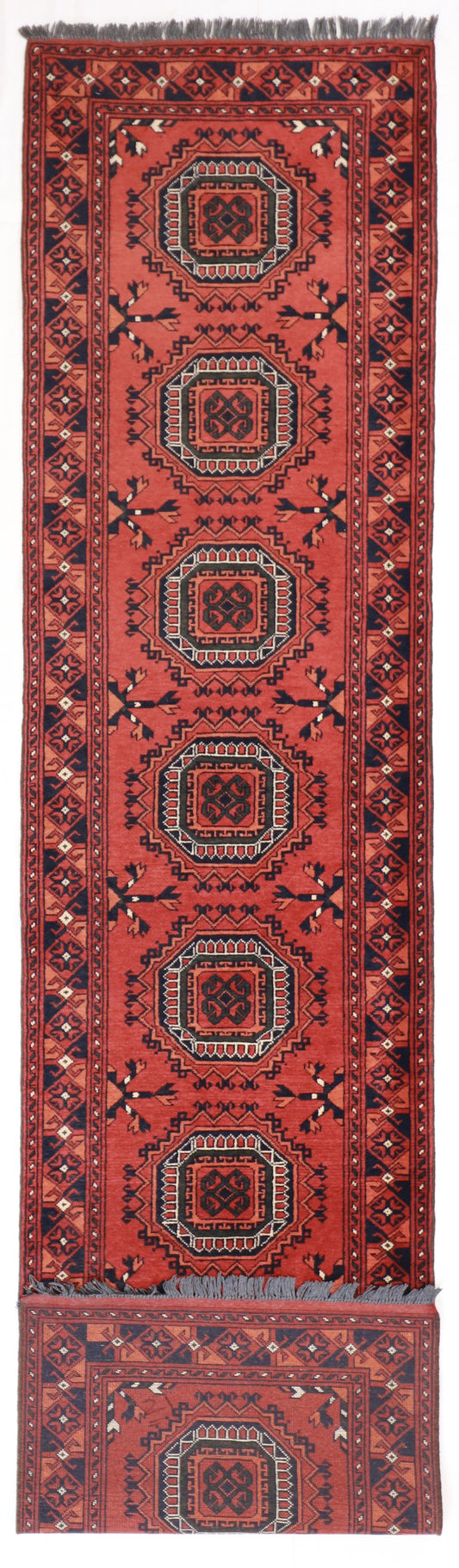 Runner - Turkish Fine Geometric Rectangle - Hand Knotted Rug — 53558