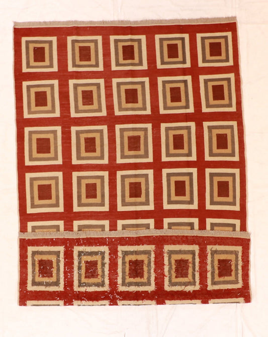 6x9 - Soumak Fine/Wool Geometric Rectangle - Hand Knotted Rug