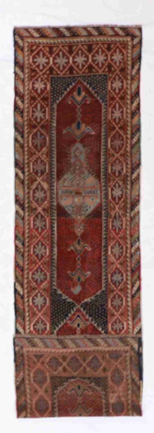 W 2.6 - L 9.3 - Gashgai Fine/Wool Geometric Rectangle - Finest Hand-Knotted Quality Wool - 55258