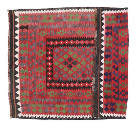 4x6 - Kilim Fine Wool Geometric Rectangle - Hand Knotted Rug