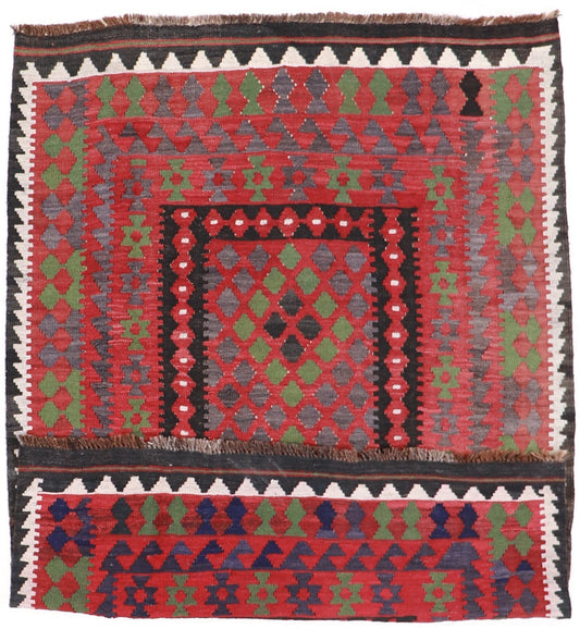 4x6 - Kilim Fine Wool Geometric Rectangle - Hand Knotted Rug