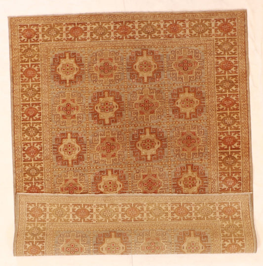 5x7 - Khotan Fine/Wool Geometric Rectangle - Hand Knotted Rug