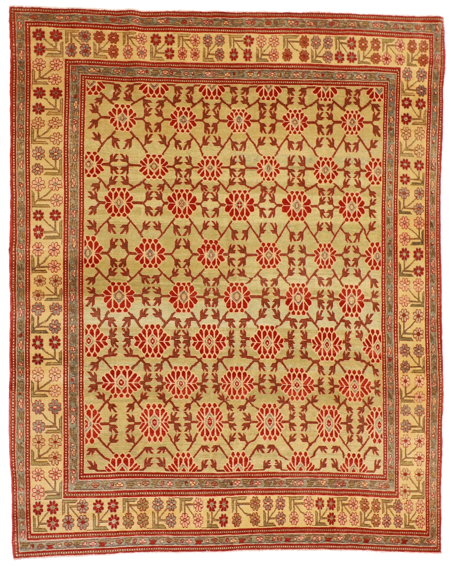 W 8 L 10 Bakshiesh 100% Wool Handmade Geometric Design - 56605
