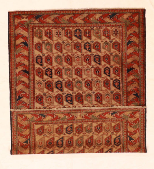 4x6 - Boteh Fine Wool Geometric Square - Hand Knotted Rug