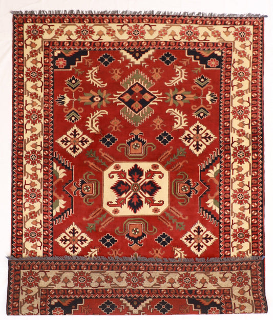 7x10 - Kazak Fine Geometric Rectangle - Hand Knotted Rug — 57061