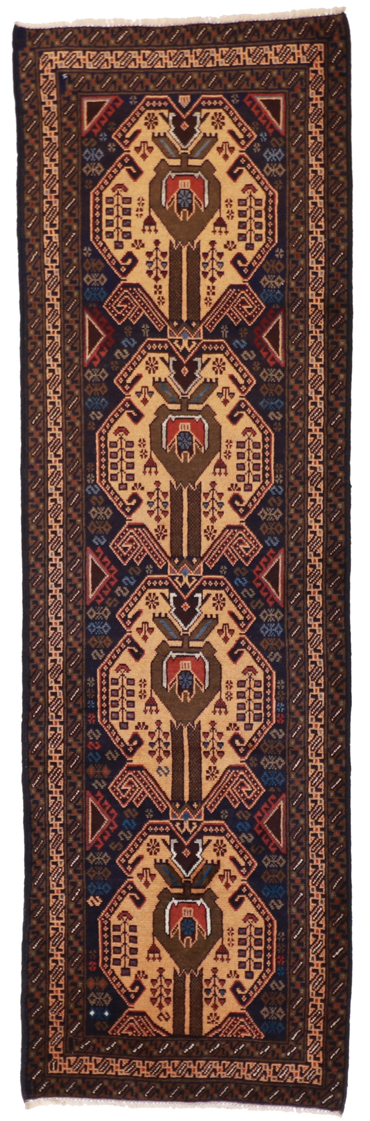 2.9 x 9.6 Runner - Baluch Fine Geometric Rectangle - Hand Knotted Rug