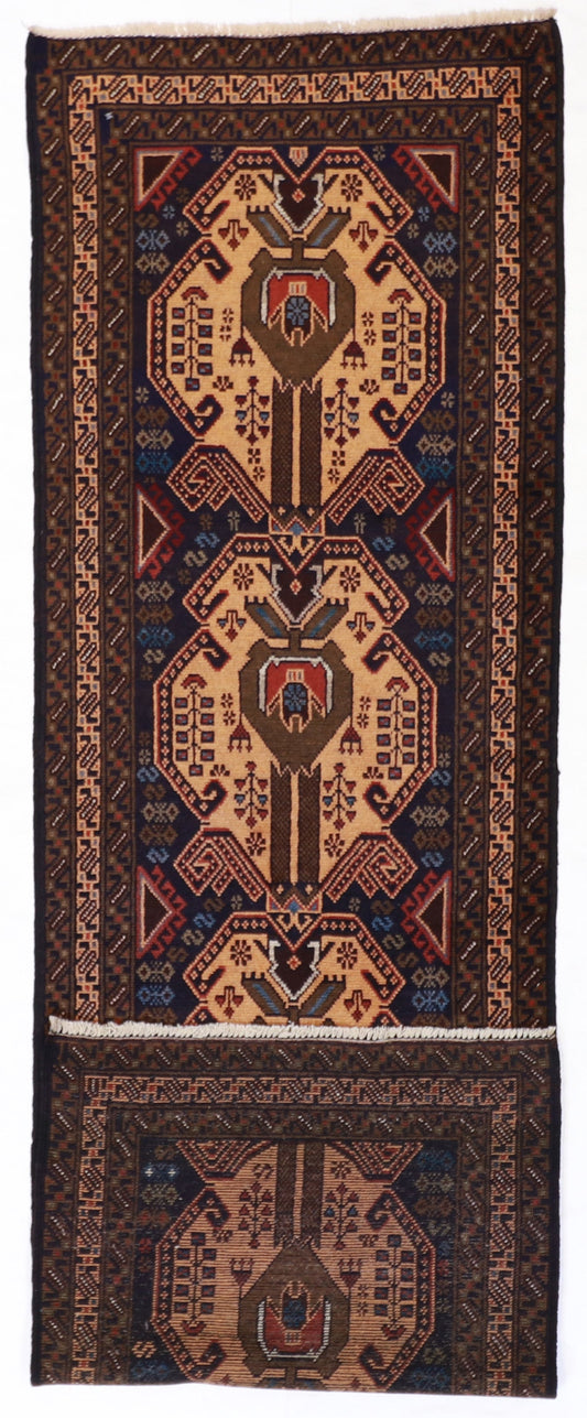 2.9 x 9.6 Runner - Baluch Fine Geometric Rectangle - Hand Knotted Rug — 57121