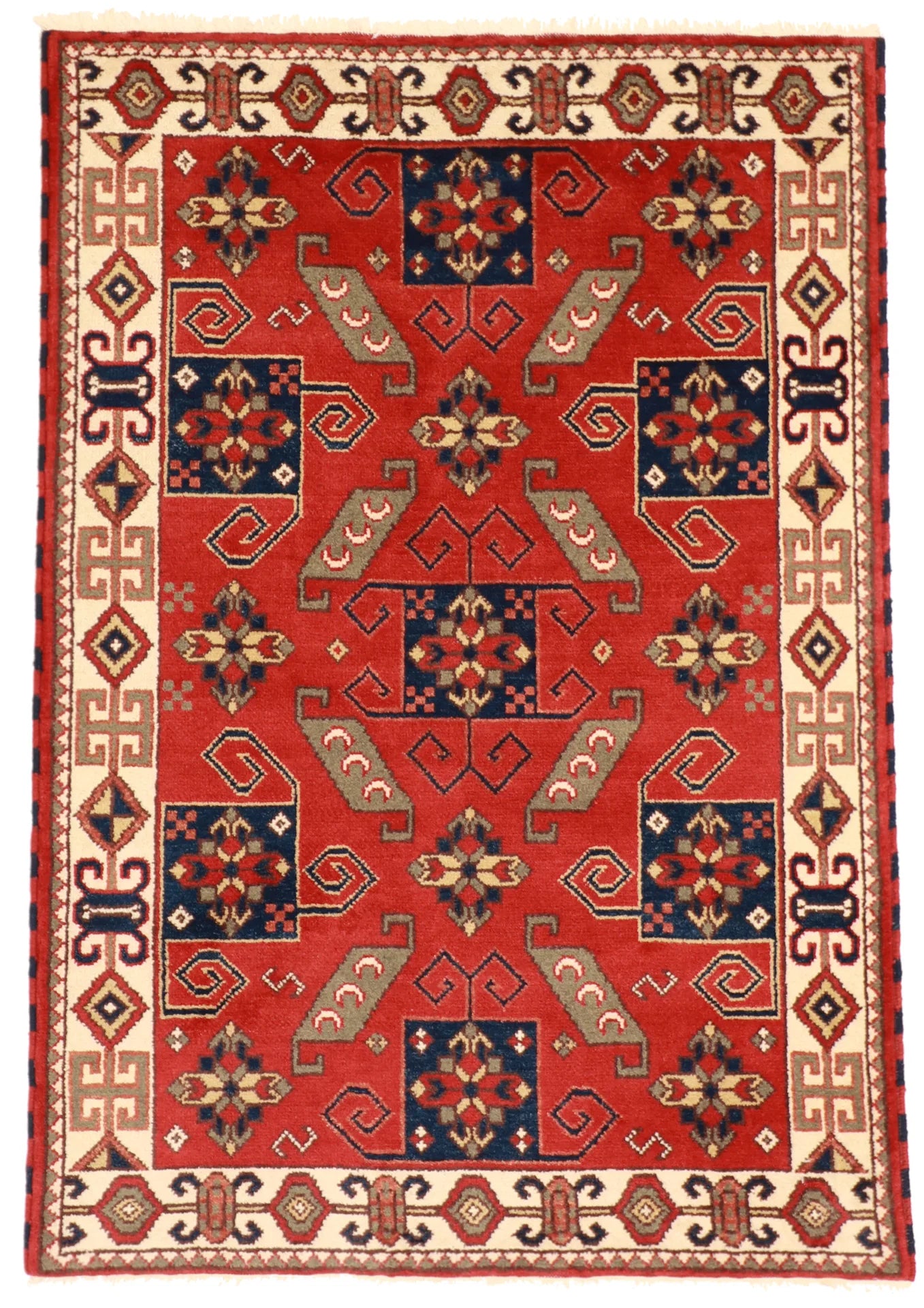 5x7 - Kazak Wool Geometric Rectangle - Hand Knotted Rug