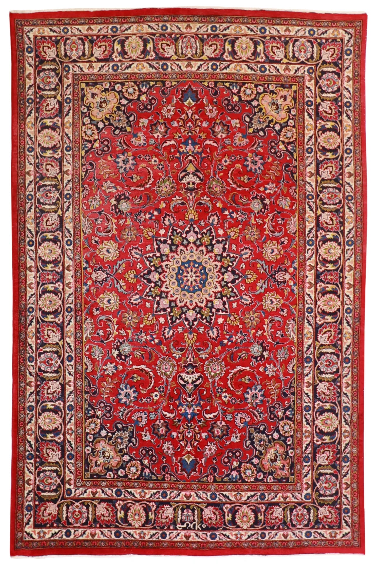 7x10 - Mashad Wool Floral Rectangle - Hand Knotted Rug