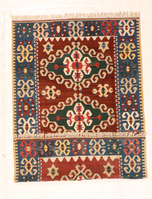 6x9 - Kilim Wool Geometric Rectangle - Hand Knotted Rug