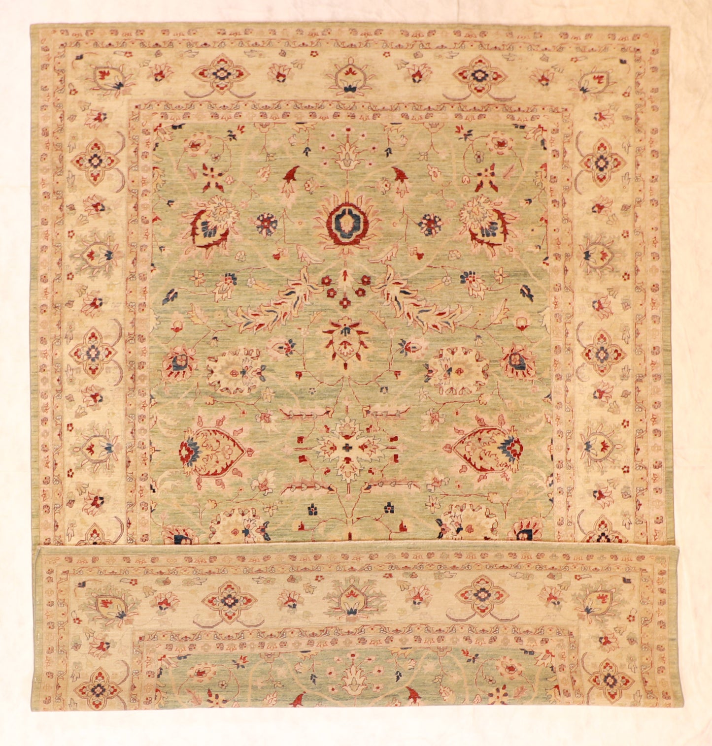 W 9 L 11.11 Kerman 100% Wool Hand-Woven Floral Design - 57449