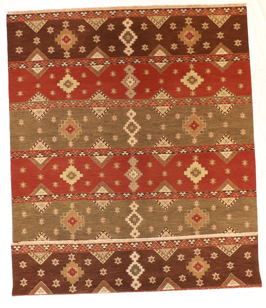 10x14 - Navajo Fine Wool Geometric Rectangle - Hand Knotted Rug