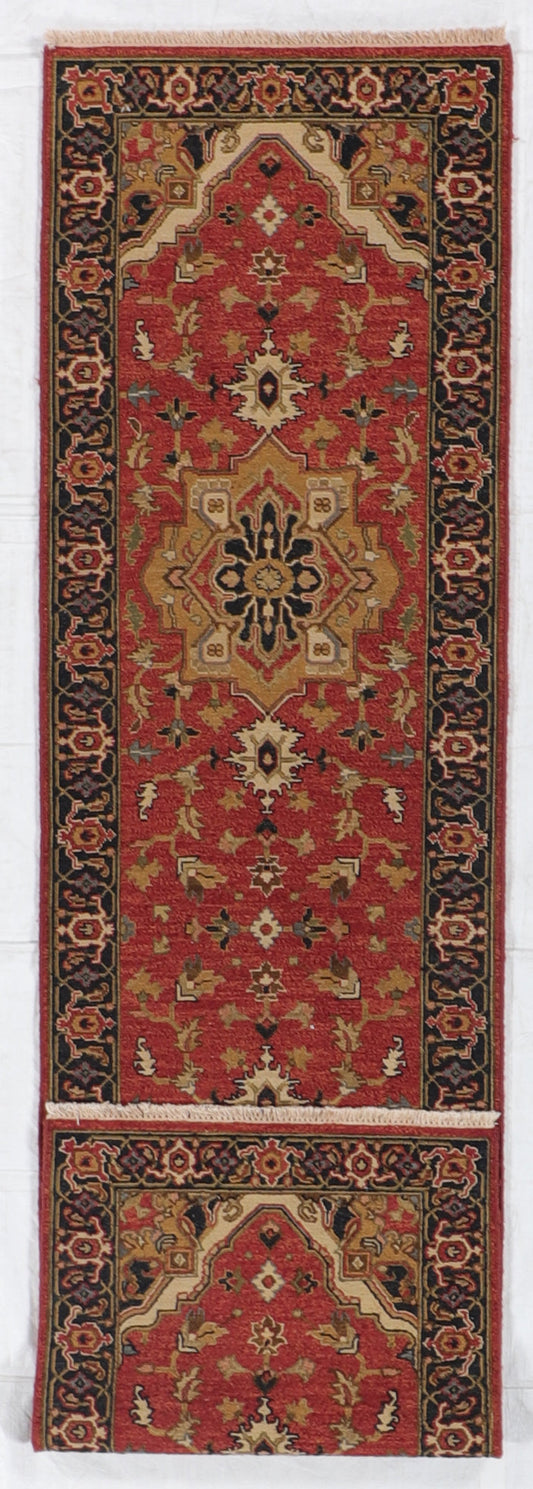 Runner - Heriz Fine/Wool Geometric Rectangle - Hand Knotted Rug