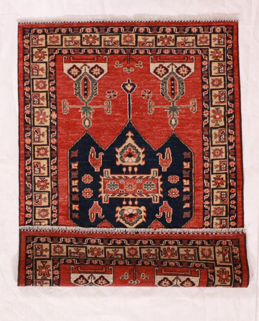 4x6 - Karajeh Fine/Wool Geometric Rectangle - Hand Knotted Rug