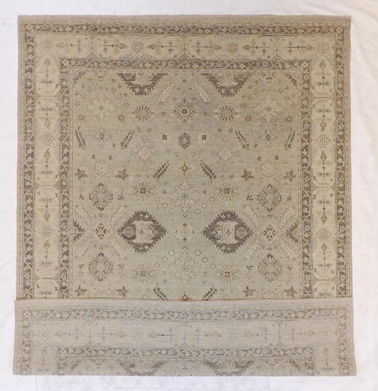 W 7.10 L 10 Mahal Wool And Silk Blend Handmade Geometric Design - 59283