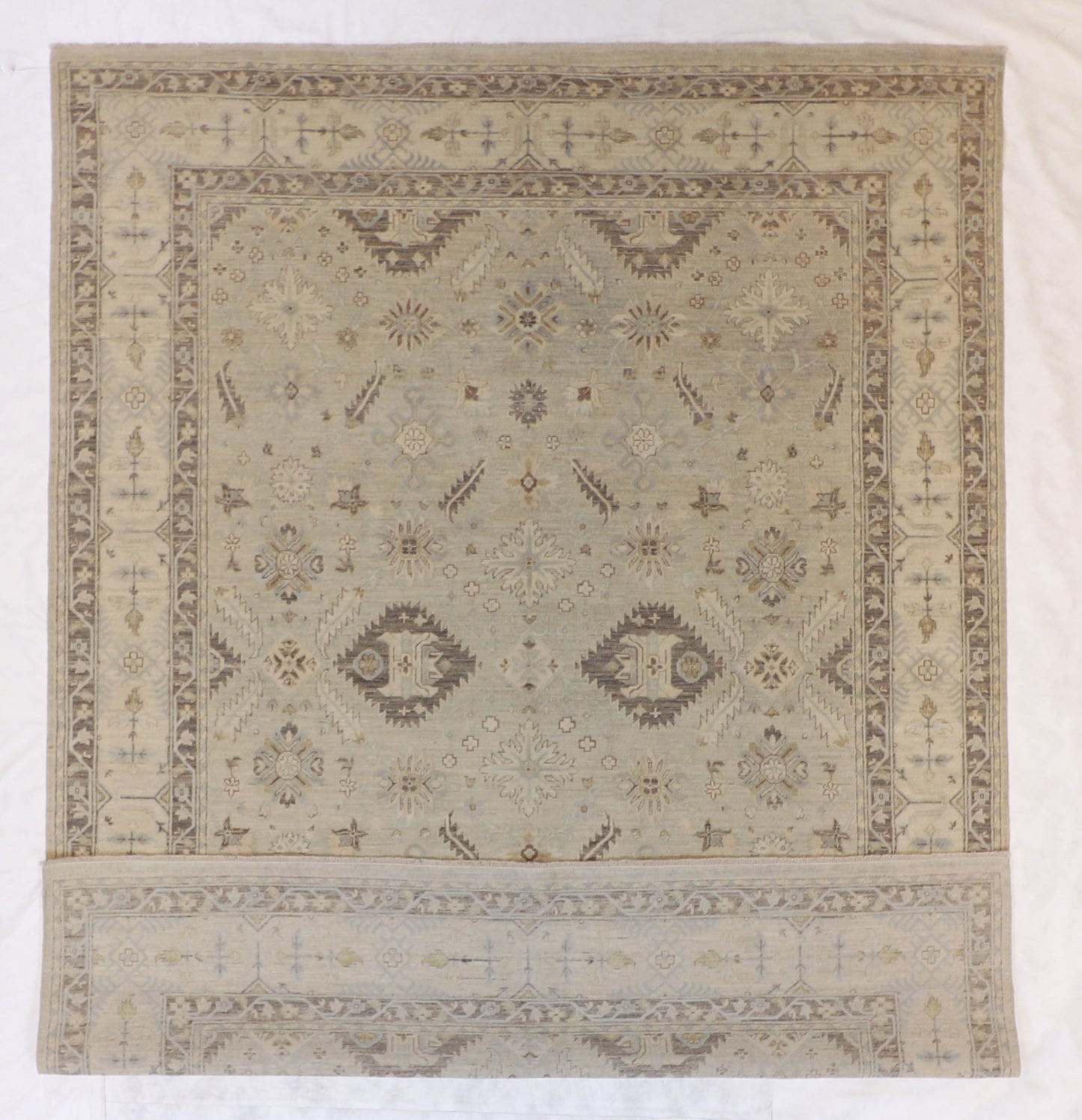 W 7.10 L 10 Mahal Wool And Silk Blend Handmade Geometric Design - 59283