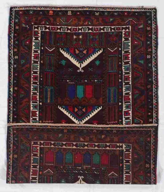 W 2.11 L 4.8 Baluch 100% Wool Handmade Geometric Design - 60451