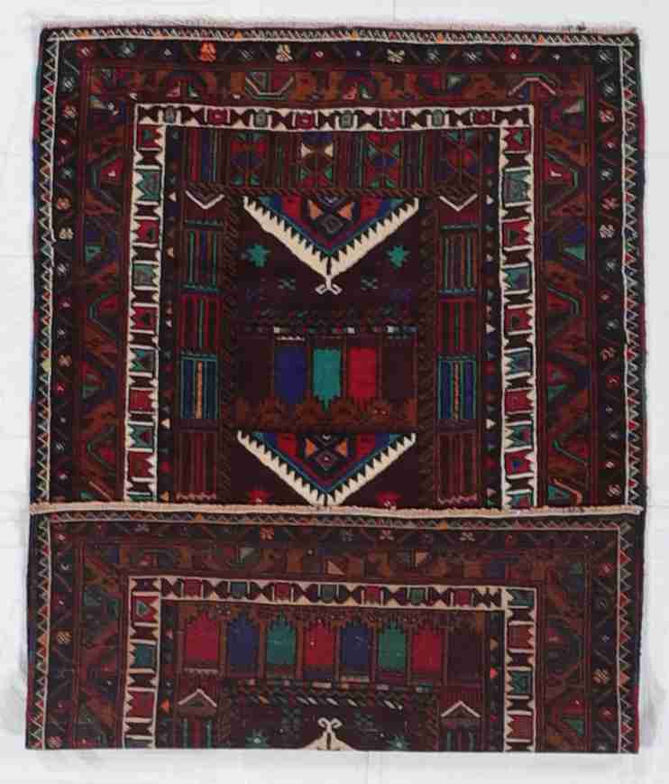 W 2.11 L 4.8 Baluch 100% Wool Handmade Geometric Design - 60451