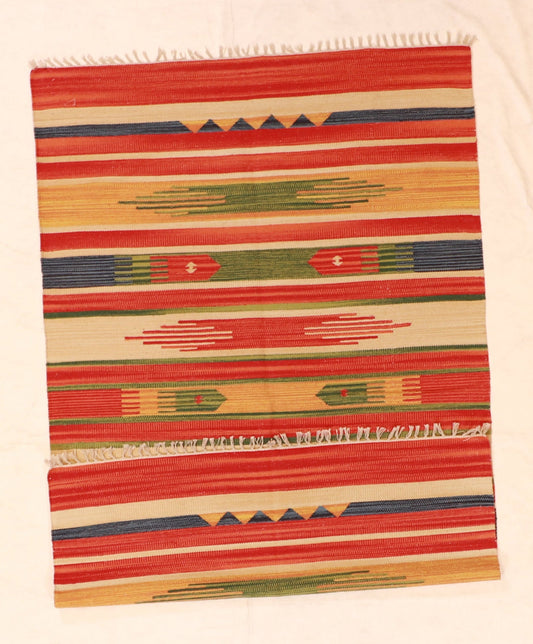 4x6 - Kilim Fine Wool Geometric Rectangle - Hand Knotted Rug