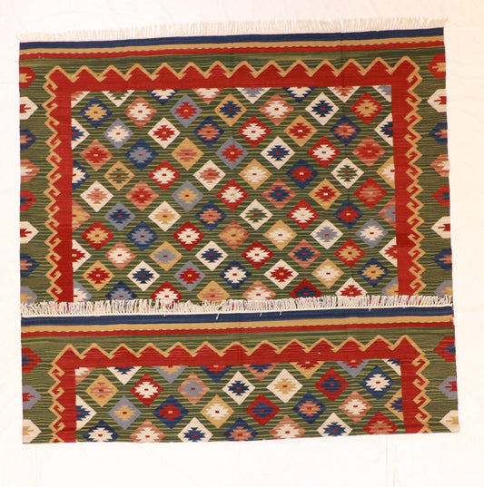 8x10 - Kilim Wool Geometric Rectangle - Hand Knotted Rug