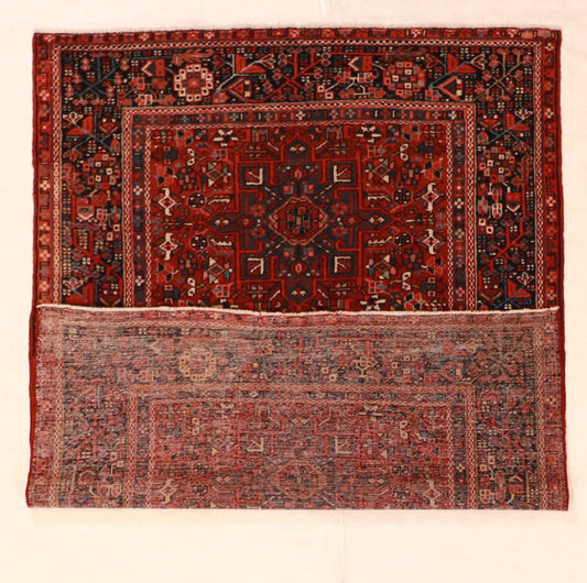 5x7 - Karajeh Antique/Wool Geometric Rectangle - Hand Knotted Rug