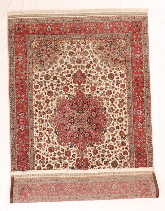 6x9 - Tabriz Silk/Wool Medallion Rectangle - Hand Knotted Rug — 61032