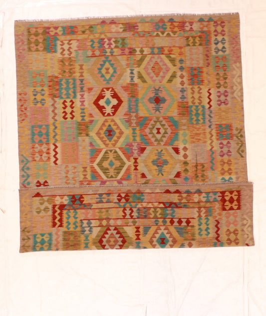 6x9 - Kilim Fine/Wool Geometric Rectangle - Hand Knotted Rug