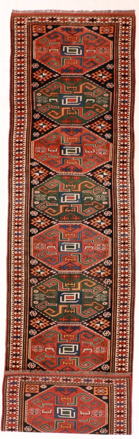 Runner - Kazak Fine Geometric Rectangle - Hand Knotted Rug