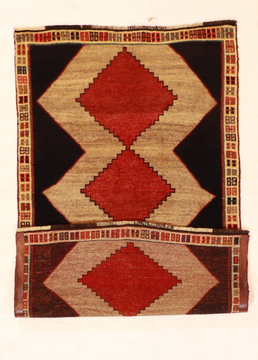 4x6 - Gabbeh Fine/Wool Geometric Rectangle - Hand Knotted Rug
