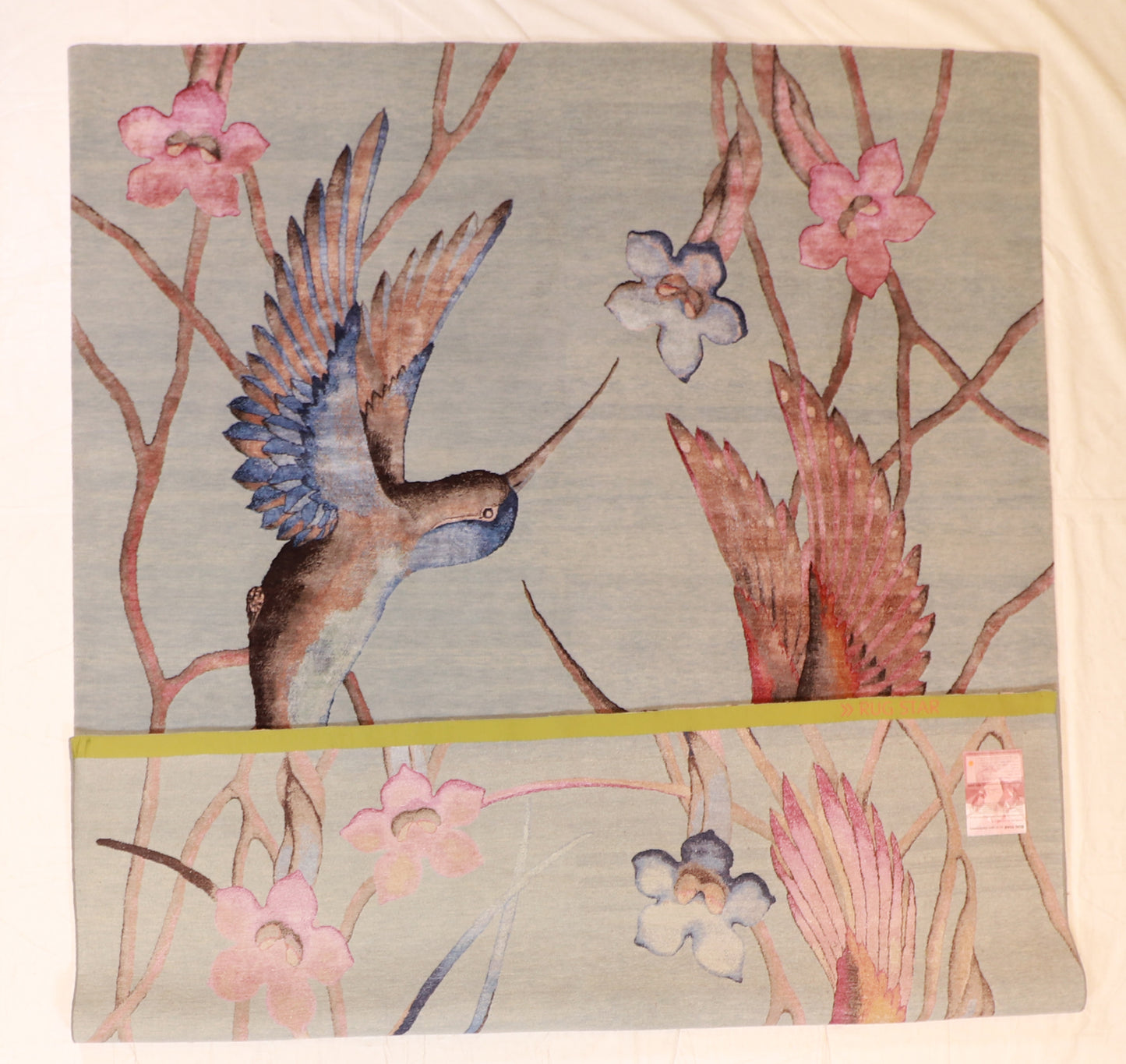 W 9 L 12 Love Birds Wool And Silk Blend Hand-Woven All Over Design - 62295