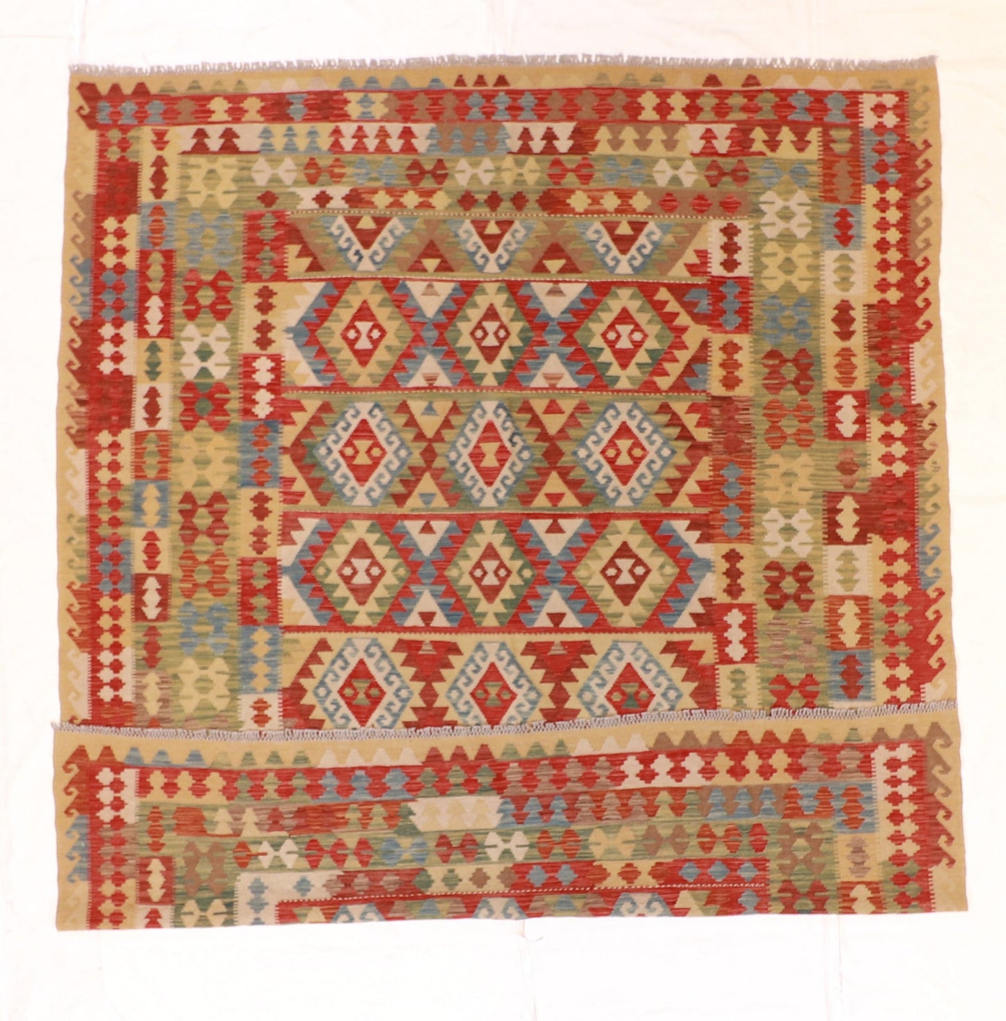 8x10 - Kilim Wool Geometric Rectangle - Hand Knotted Rug