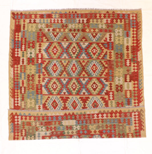 8x10 - Kilim Wool Geometric Rectangle - Hand Knotted Rug