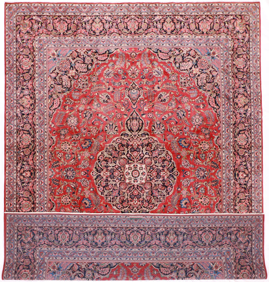 10 x 14 - Kashan Fine Wool Floral Rectangle - Hand Knotted Rug — 62475