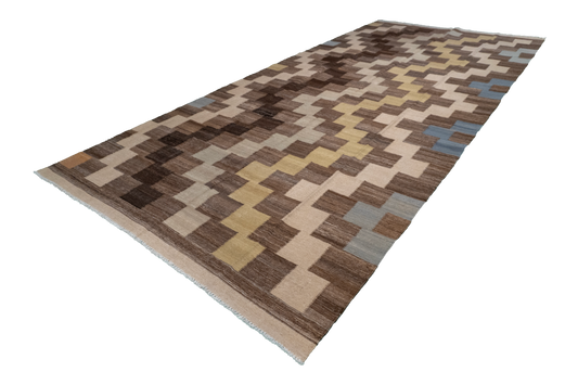 W 6 L 12.11 Kilim 100% Wool Hand-Woven Modern Design - 63670