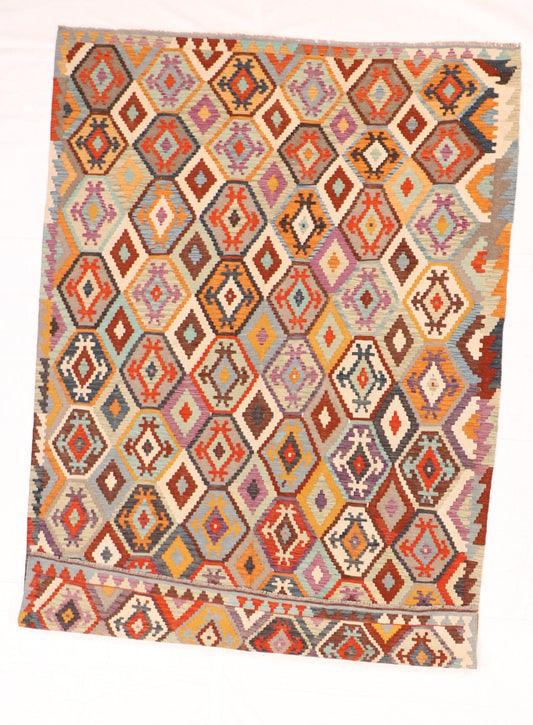 W 6.8 L 9.9 Kilim 100% Wool Hand-Woven All-Over Design - 63734